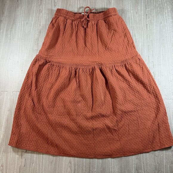 Madewell Diamond Jacquard Drawstring Midi Skirt In Rust Orange Size Small - Picture 1 of 5
